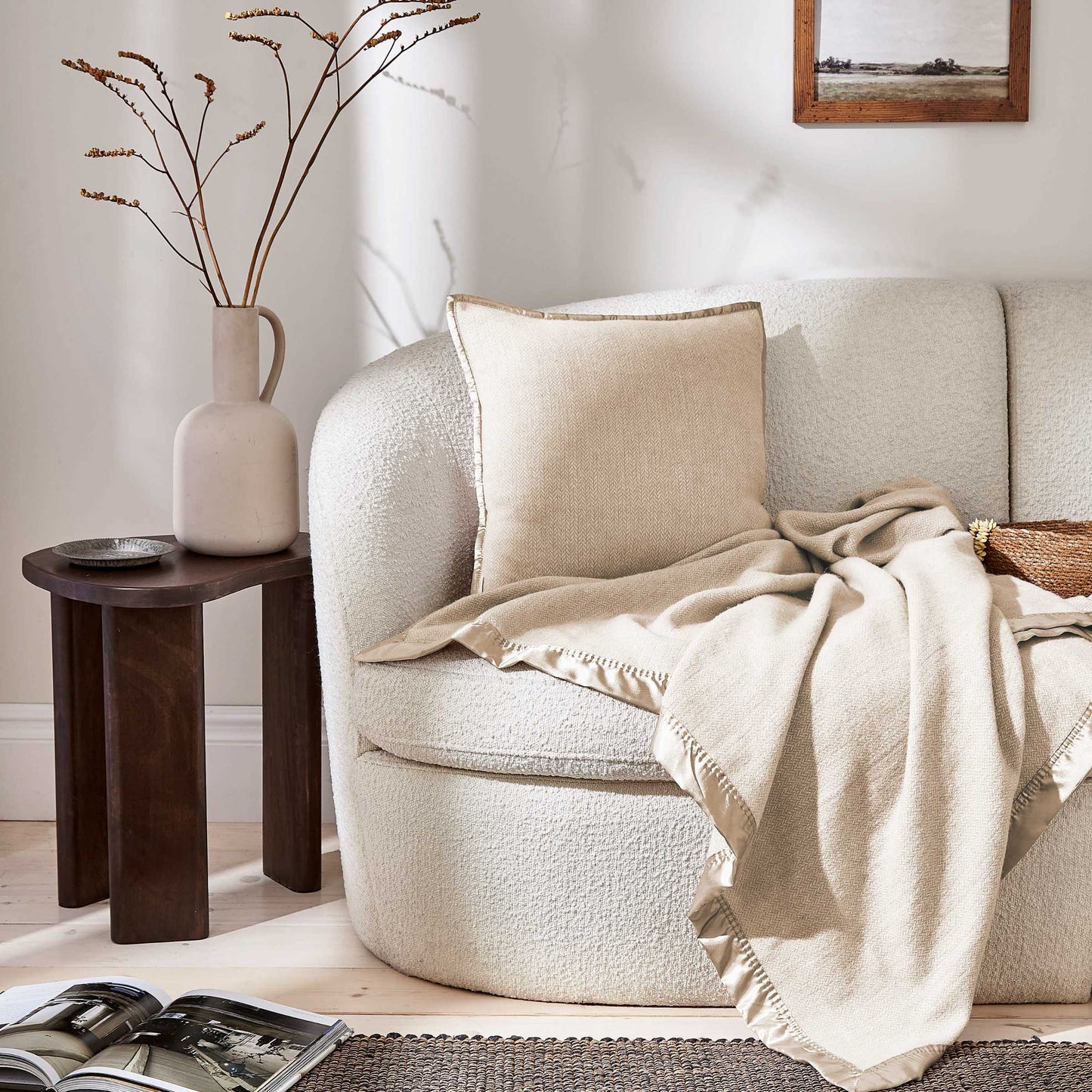 Lewin Wool Herringbone Woven Cushion 45cm x 45cm, Linen