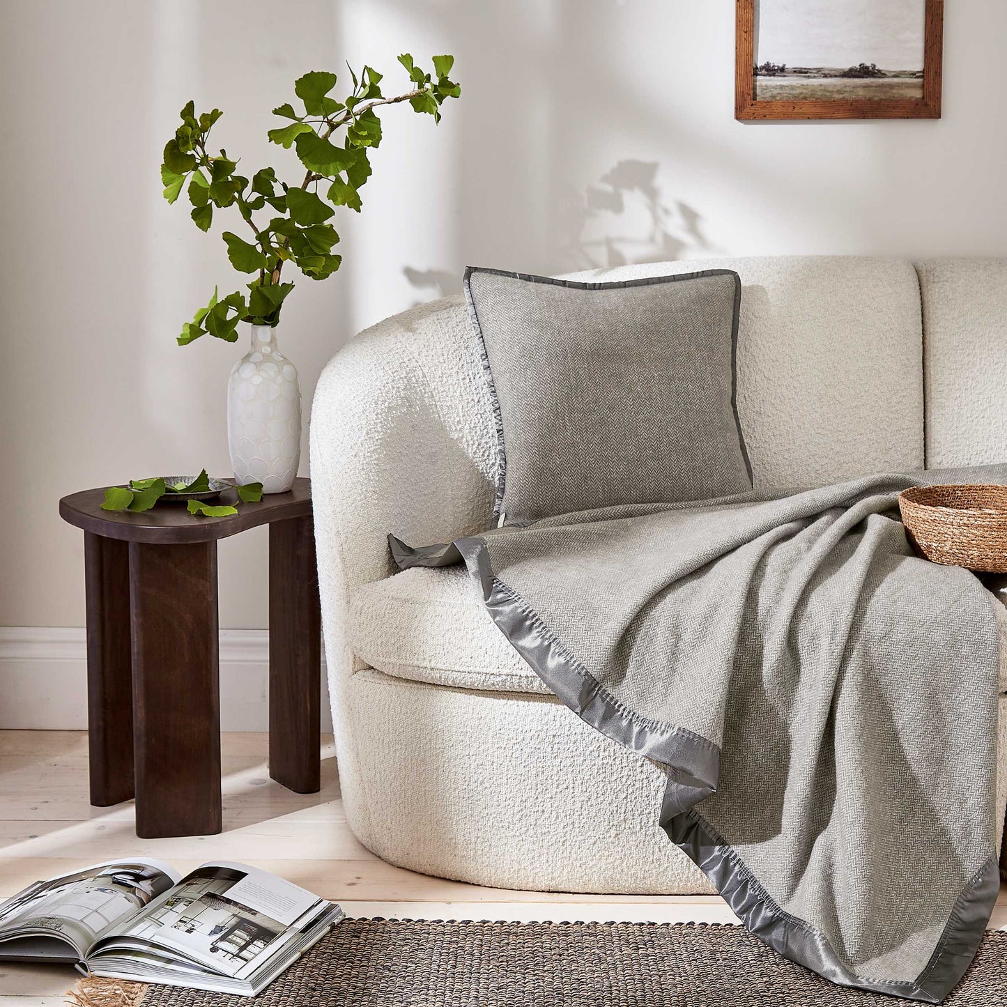 Lewin Wool Herringbone Woven Throw, Storm Grey