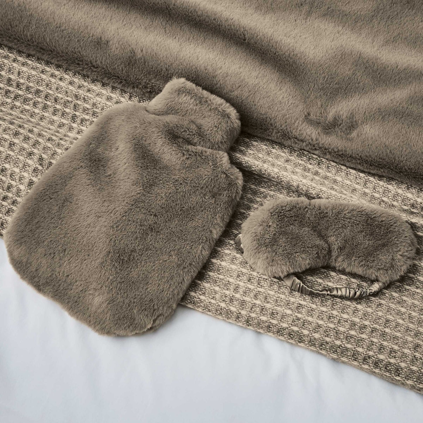 Skye Faux Fur Hot Water Bottle & Cover, Dark Linen