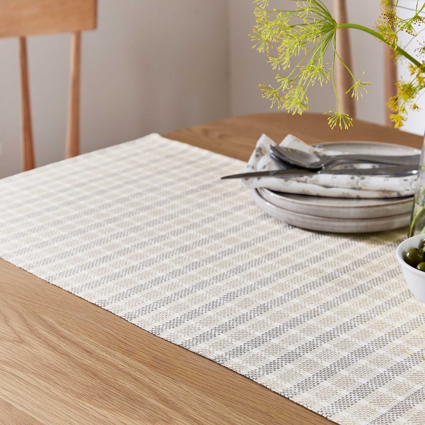 Tara Table Runner, Linen & Grey