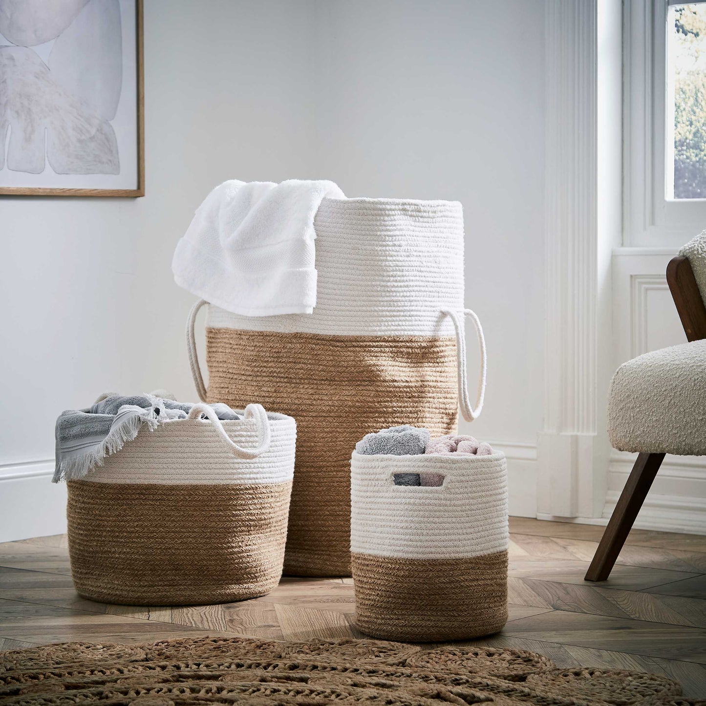 Storage Basket - Medium, Natural/White