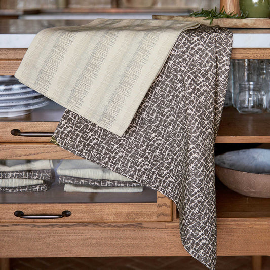 Camille & Moya Tea Towels, Charcoal/Canvas Cream