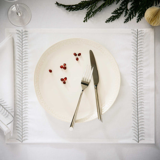 Elsie Embroidered Placemat, White/Silver - Set of 2
