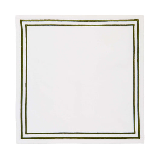Embroidered Twin Edge Napkins, Green  - Set of 4