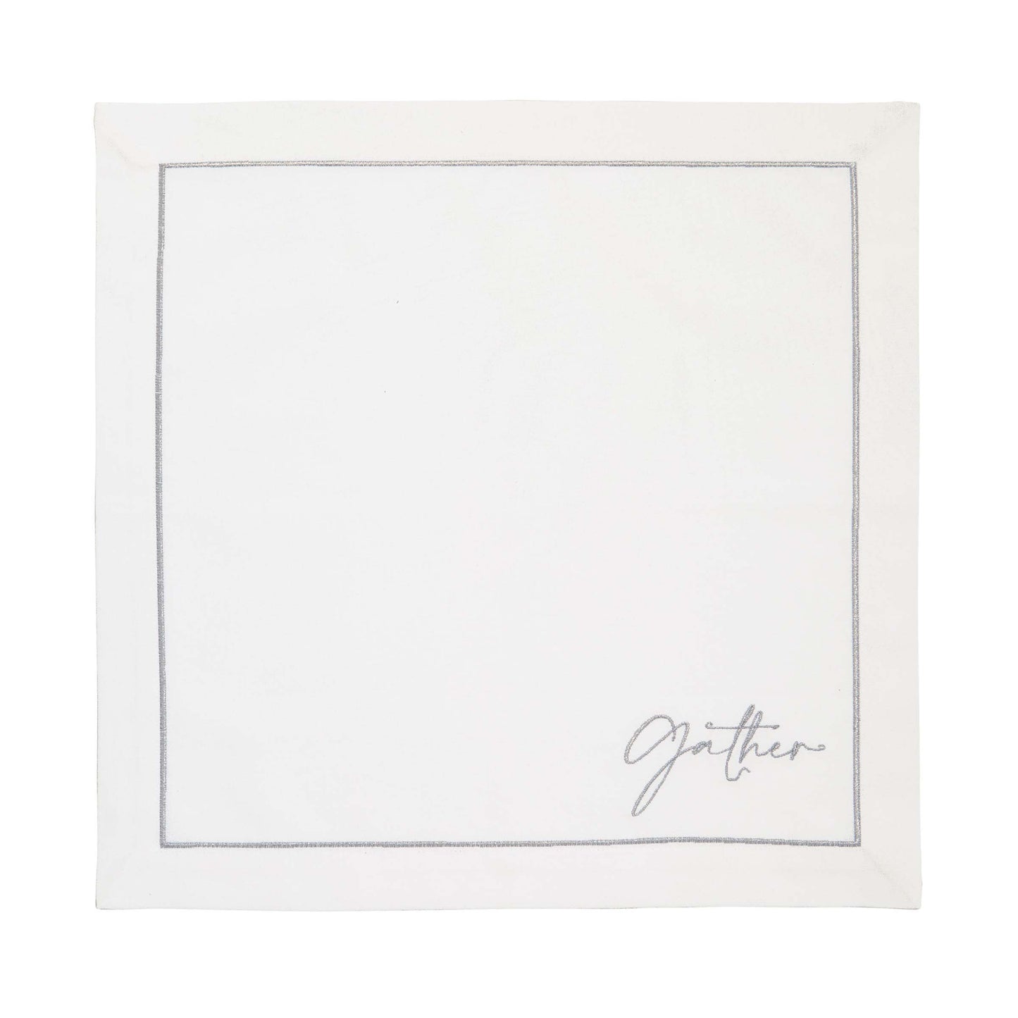 Gather Embroidered Napkins, White/Silver  - Set of 4
