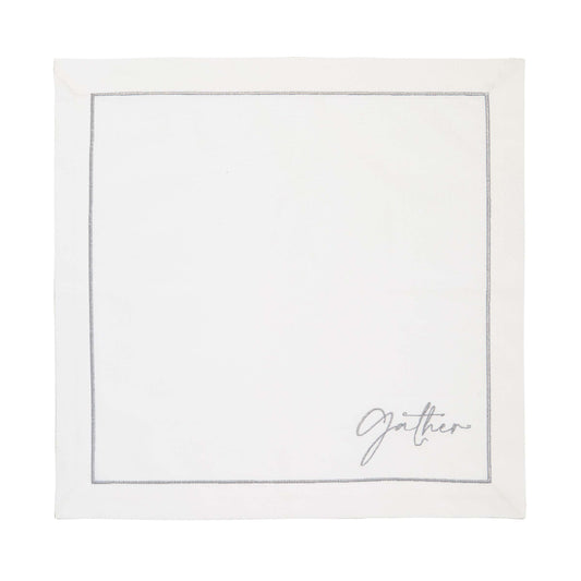 Gather Embroidered Napkins, White/Silver  - Set of 4