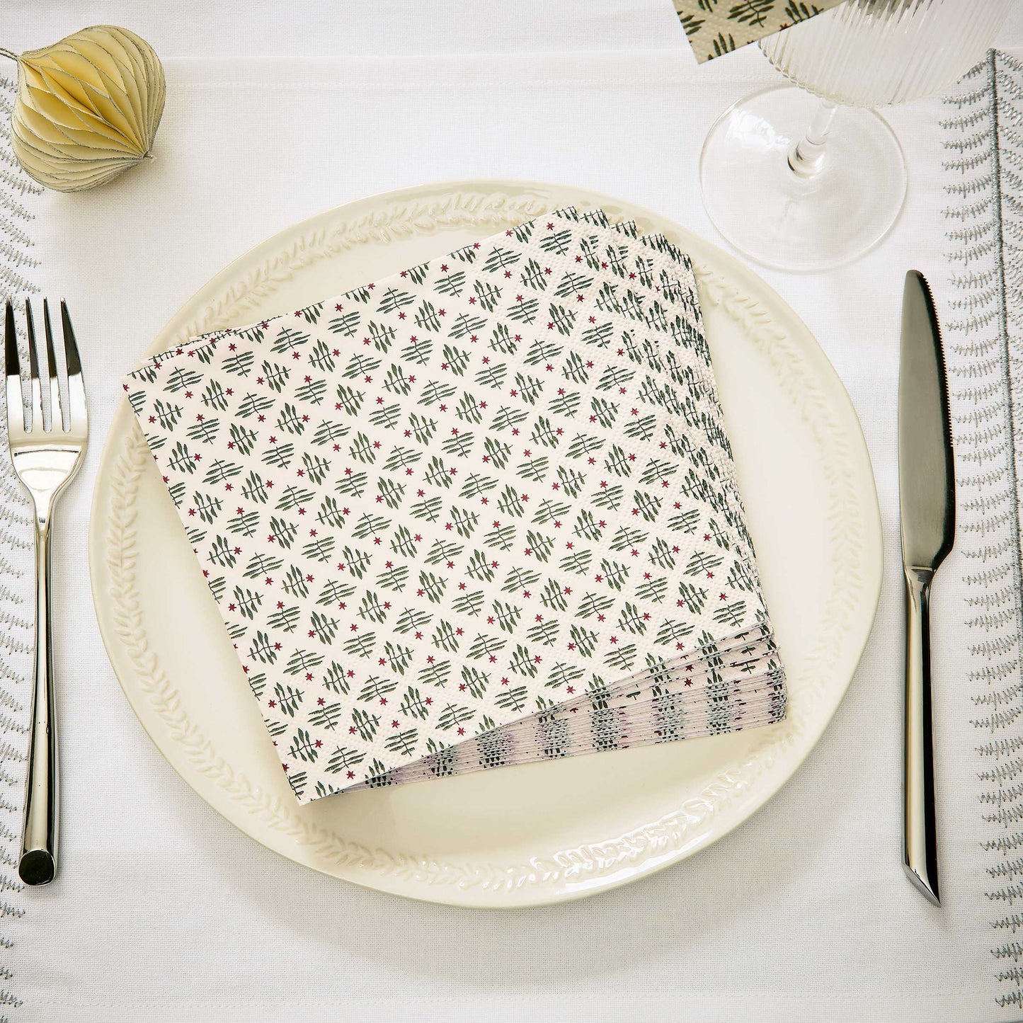 Star Paper Napkins, Green - Set of 20