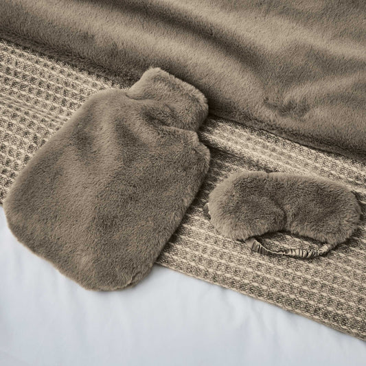 Skye Faux Fur Eye Mask, Dark Linen