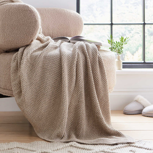 Flo Knitted Throw, Linen