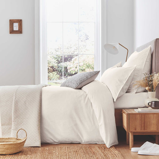 Linen Blend Plain Ivory Bedding