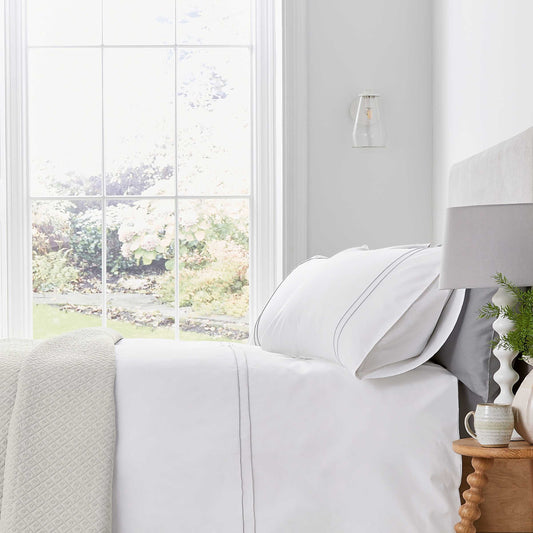 White Murmur Bedding with Grey Pinstripe