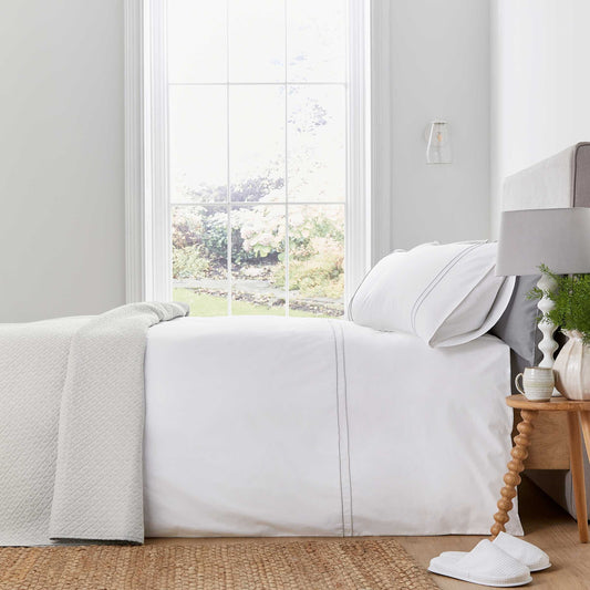 White Murmur Bedding with Grey Pinstripe