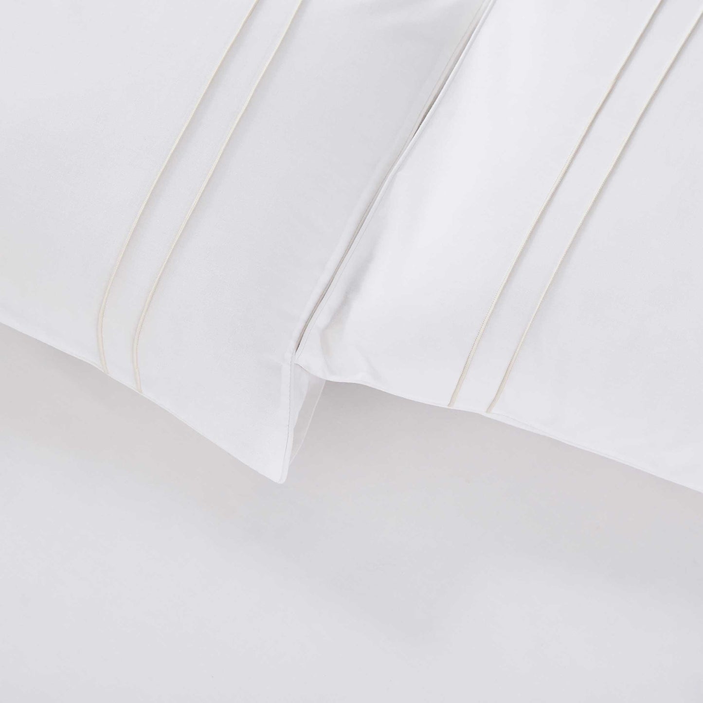 White Murmur Bedding with Ivory Pinstripe
