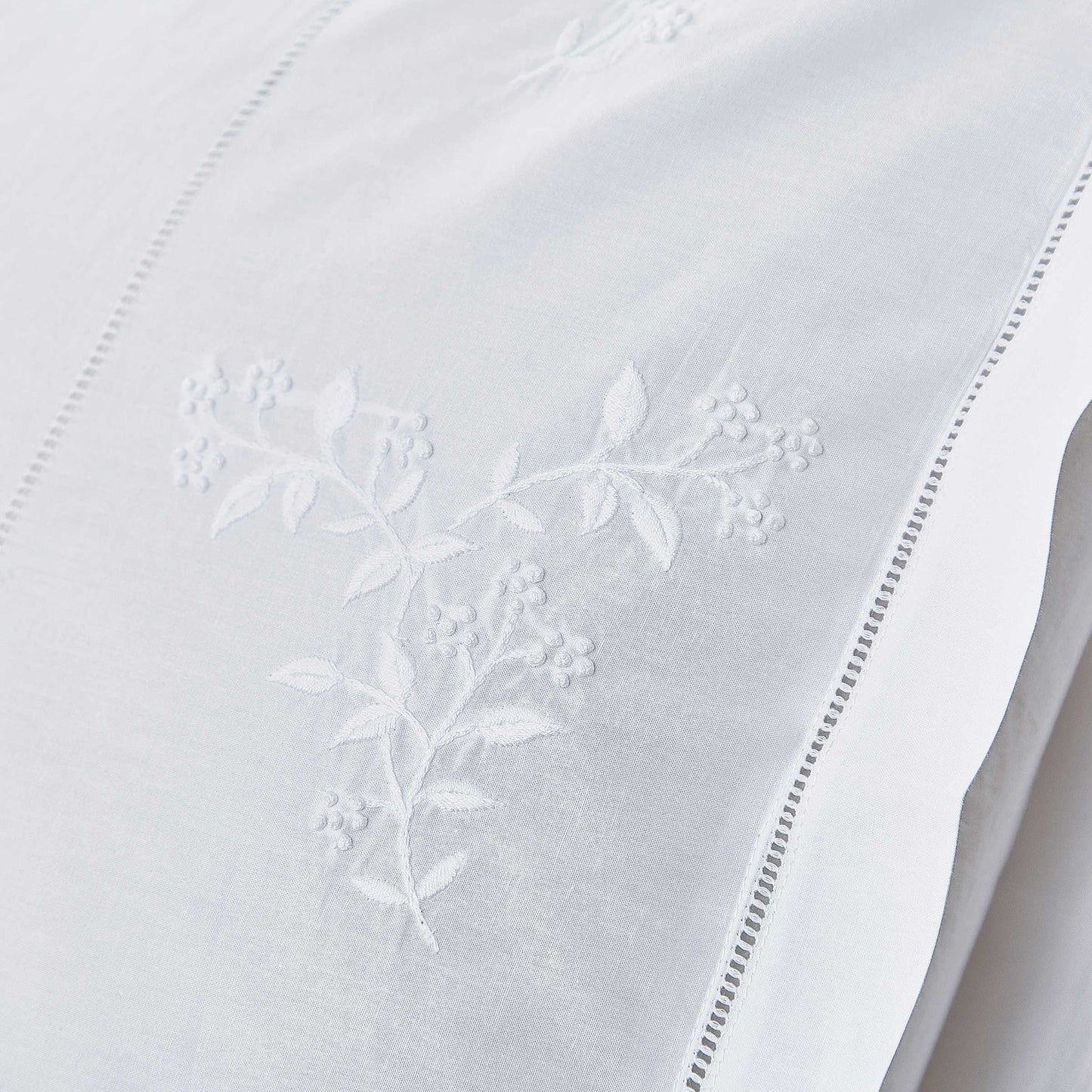 White Embroidered Floral Bedding Detail