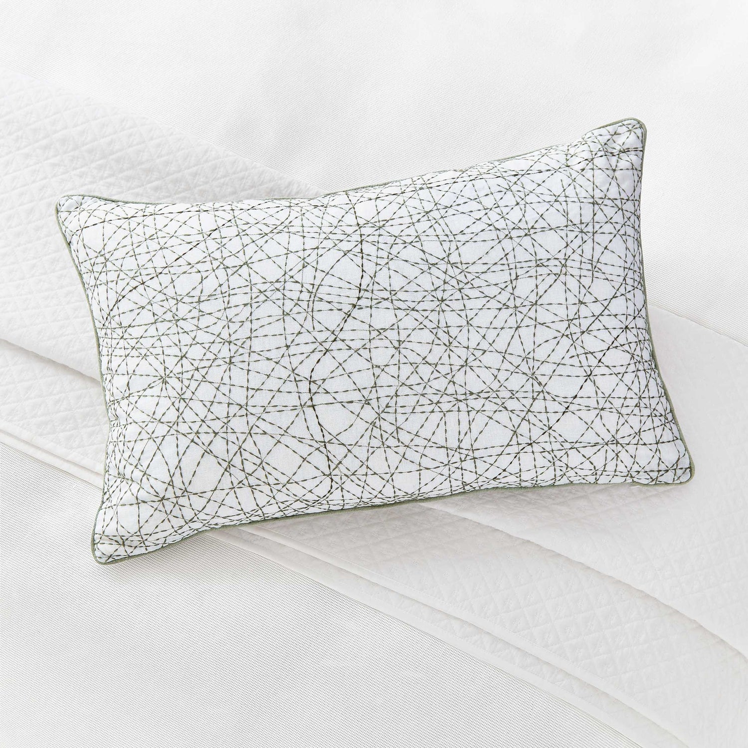 White Cushion Green Stitching 