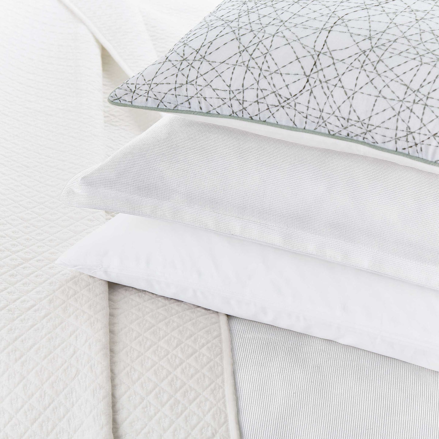 White Textured Waffle Bedding stack