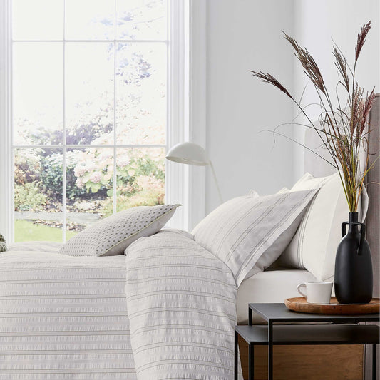 White Striped Waffle Bedding With Green