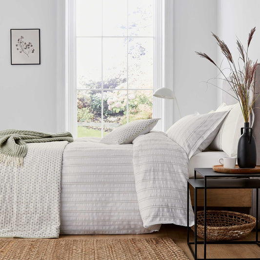 White Striped Waffle Bedding With Green