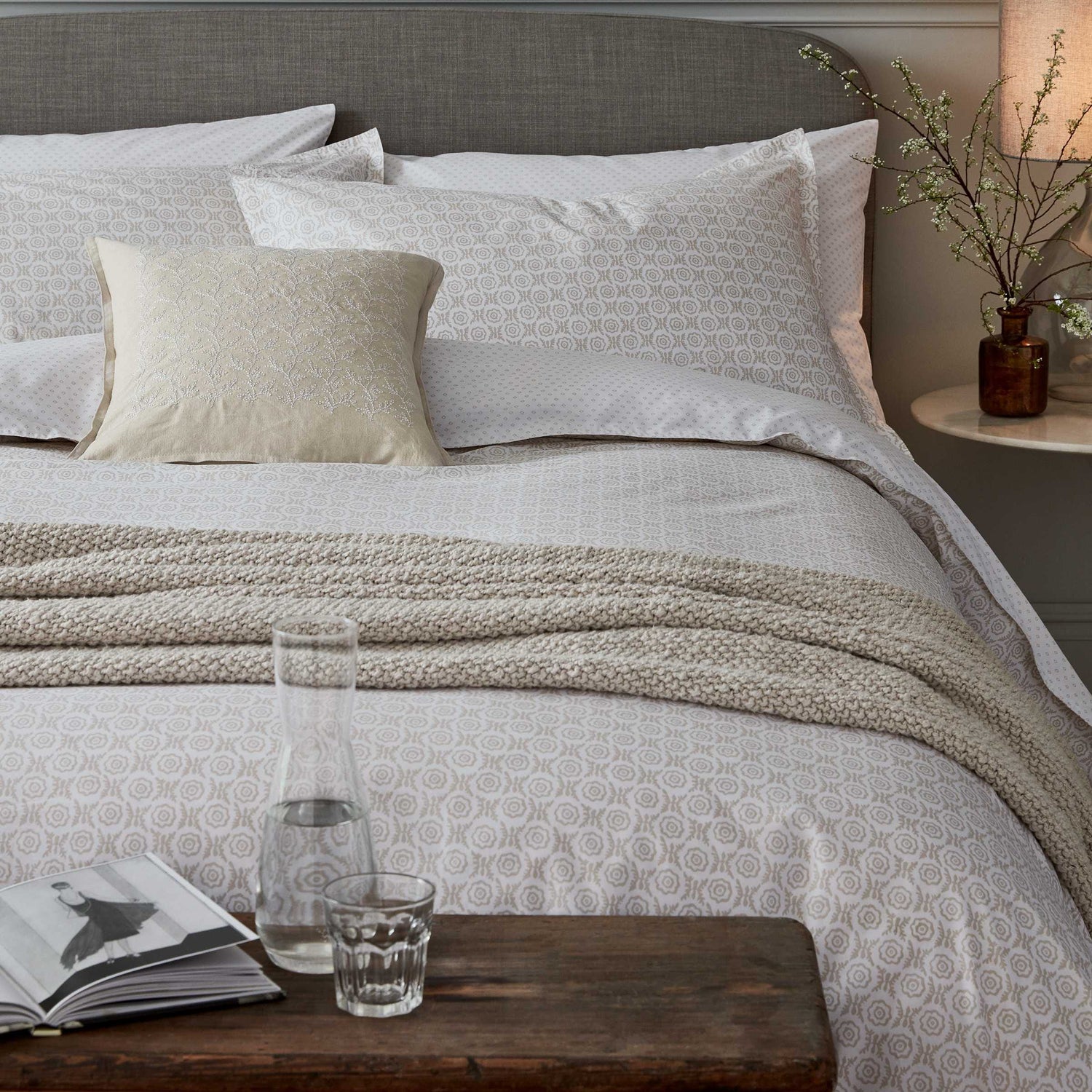 Luxury Patterned Bedding in Linen Tones