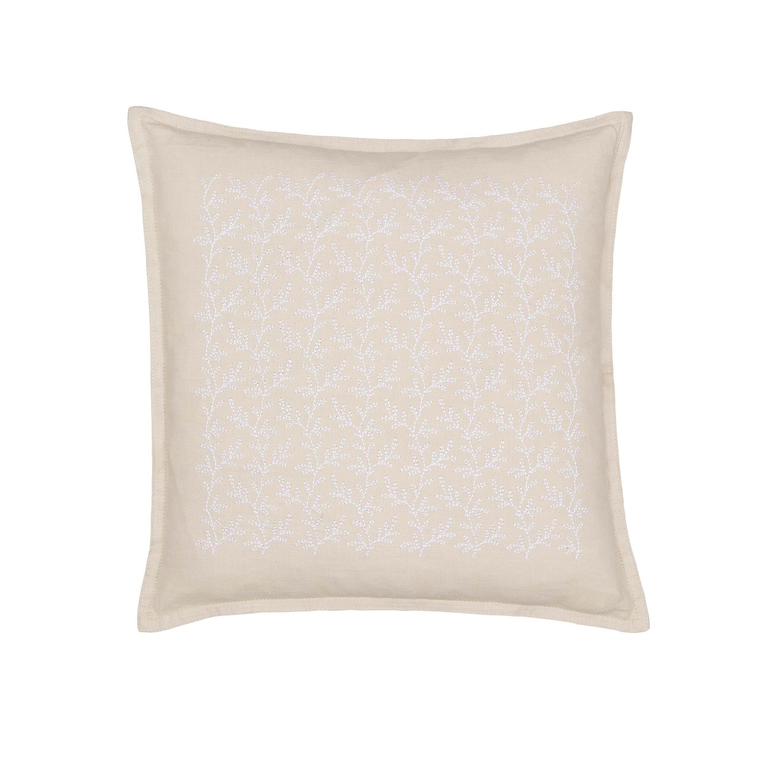 Embroidered Thyme Cushion in Linen